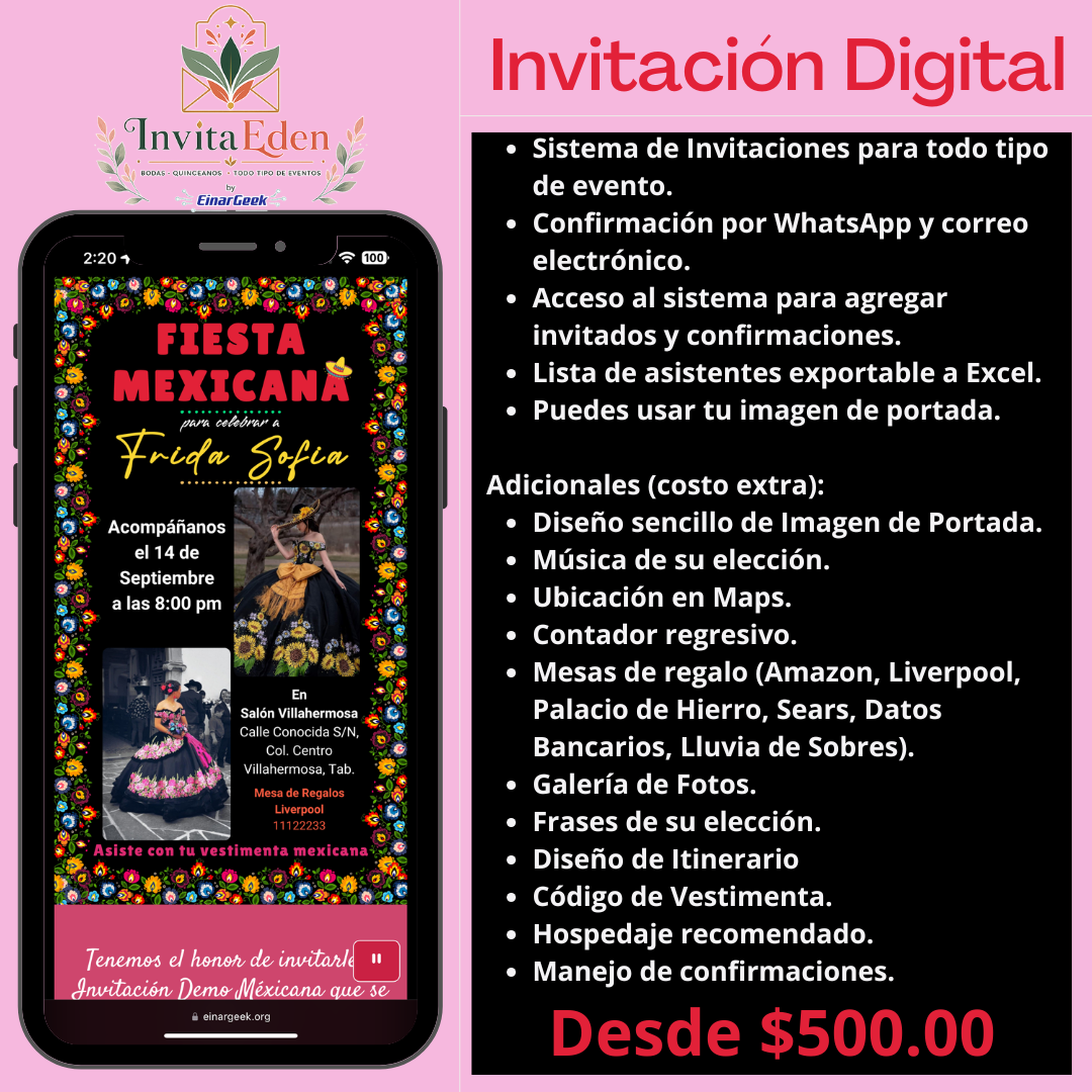 Invitación digital rosa